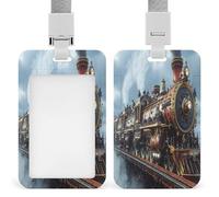 Massive Steam Powered Train Badge Holder Hard Plastic Card Case with Lanyard for Offices ID Driver Licence