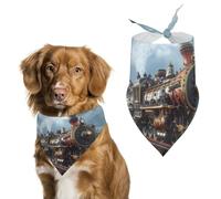 Massive Steam Powered Train Dog Scarf Triangle Bandana Soft Puppy Scarfs for Small Medium Pets