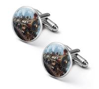 Massive Steam Powered Train Men's Alloy Cufflinks Classic Cuff Link Fashion Shirt Accessories for Business Party Wedding 1.7cm