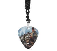 Massive Steam Powered Train Vintage Pick Necklace Guitar Bass Pick Pendant &B Steel Music Jewelry for Music Lovers