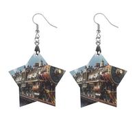 Massive Steam Powered Train Wooden Earrings Artistic Wood Pendants Vintage Earring Hooks Jewelry for Women Love