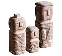 Massive Stone Cast Easter Island Garden Sculpture - 3Pcs Outdoor Figurines, Weatherproof Decorative Statues for Family, Festival & Frost Resistance - Unique Garden Decor
