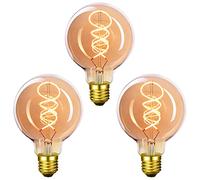 massway Vintage Edison Light Bulb, E27 Screw Bulb G80 Globe Decorative Light Bulbs Warm White 2700K LED Filament Lamp Classic Amber Glass Retro Spiral Lamp- 3 Count (watts, 4)