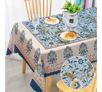 MAST DOO Tablecloths Rectangular Wipeable Table Cover Blue Retro Washable Tablecloth Garden Polyester Resistance Outdoor Tablecloths for Kitchen Dining Party Wedding 140X180cm