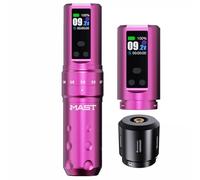 Mast Fold2 Pro Tattoo Gun Cordless Tattoo Pen Machine 2 Replaceble Batteries 2,000mAh Power Supply Mcore Rotary Motor Real Strokes Length Pink Color