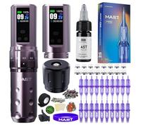 Mast Fold2 Pro Tattoo Kit, Cordless Complete Tattoo Gun Machine Kit, 2 Batteries 2000mAh Power Supply for Long Time, Needles Cartridges Black Tattoo Ink Kit (Pink-Coffee)