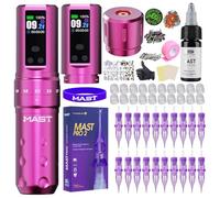 Mast Fold2 Pro Tattoo Kit, Cordless Complete Tattoo Gun Machine Kit, 2 Batteries 2000mAh Power Supply for Long Time, Needles Cartridges Black Tattoo Ink Kit Pink Color