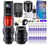 Mast Fold2 Pro Tattoo Kit, Cordless Complete Tattoo Gun Machine Kit, 2 Batteries Power Supply, 2 Grips 40mm & 44mm, Needles Cartridges Black Tattoo Ink Kit