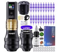 Mast Fold2 Pro Tattoo Kit, Cordless Complete Tattoo Gun Machine Kit, 7 Strokes Length, 2 Grips 40mm & 44mm, Needles Cartridges Black Tattoo Ink Kit