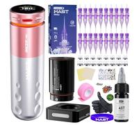 Mast Racer Pro Tattoo Machine Kit, Wireless Tattoo Pen with 20 Needles, 2 Batteries & Black Ink Complete Set Pink