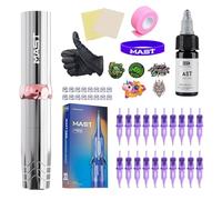 Mast Tattoo Kit P10 Pro Wireless Tattoo Pen Machine Gun,2-10V Adjustable,Pro Tattoo Needles Cartridges Black Ink for Eyebrow Eyeliner Lips and Fine Line Work Silver