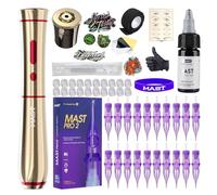 Mast Tattoo P40 Cordless Tattoo Gun Machine Kit Rotary Tattoo Pen for Eyebrows/Lips/Eyeliner 20Pcs Cartridge Needles Lightweight Slim Body for Artists Gold