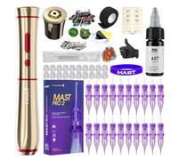 Mast Tattoo P40 Cordless Tattoo Gun Machine Kit - Rotary Tattoo Pen for Eyebrows/Lips/Eyeliner 20Pcs Cartridge Needles Lightweight Slim Body for Artists (Gold)