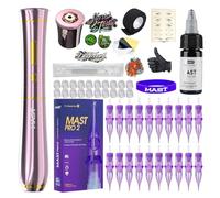 Mast Tattoo P40 Cordless Tattoo Gun Machine Kit - Rotary Tattoo Pen for Eyebrows/Lips/Eyeliner 20Pcs Cartridge Needles Lightweight Slim Body for Artists (Pink)