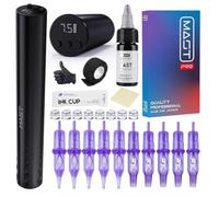 Mast Tour Fly Slim Wireless Tattoo Kit Pen, Mcore-A Motor | 10 Pro Cartridge Needles, 2 Cordless Batteries, For Eyebrow, Eyeliner, Lips, Black Color