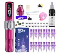 Mast Tour2 Pro Wireless Tattoo Kit For Beginners - Quiet Rotary Machine Gun, Lightweight, Cartridge Needles & Black Ink For Home Training
