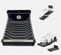 Mastem Dish Drying Rack - Compact & Extendable Stainless Steel Dish Drainer with Cutlery Holder, Non-Slip Feet - Ideal for Small Kitchens, Caravans, Countertops
