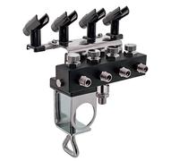 Master Airbrush Holder Station with 4-Way Air Splitter Manifold, Holds Up To 4 Airbrushes - Clamp on Work Table, Benchtop, Mount onto Compressor Air Filter Regulator - Regulated Hose Airflow Pressure