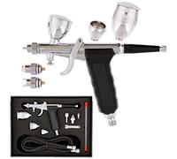 Master Airbrush Model G77 Pistol Trigger Fixed Dual-Action Gravity Feed Airbrush, 2 Nozzle Sets (0.3 & 0.5mm), Spray Gun Fan Head, Round Pattern Head, 3 Cup Sizes, 6' Hose - Auto Graphics, Art, Hobby