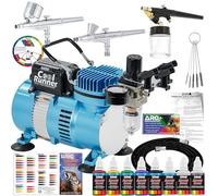 Master Airbrush Professional 3 Airbrush System with Compressor and 6 Color Primary Paint Set by Master Airbrush