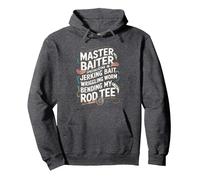 Master Baiter Fishing An Angler Fisherman Pullover Hoodie, Adult Unisex, Dark Heather Grey, Medium