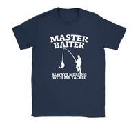 Master Baiter Mens T-Shirt Funny Rude Dad Uncle Fishing Banter Navy