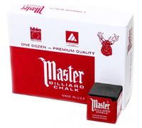 Master Billiard Pool Chalk Pack of 12 Cubes Grey with Protective Box - Professional Billiards Chalk for Smooth Even Coating on Cue Tip - Pool Tabl