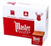 Master Billiard Pool Chalk, Pack of 12 Cubes, Rust, with Protective Box - Professional Billiards Chalk for Smooth, Even Coating on Cue Tip - Pool Table Accessories Gifts for Men (18-331)