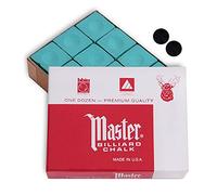Master Billiard Pool Cue Chalk Premium Quality - 1 Dozen - Made in The USA + 2 pcs of Quality Billiard Pool Table Spots (Green)