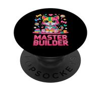 Master Builder Cat Lover Building Bricks Blocks Kids Girls PopSockets Adhesive PopGrip