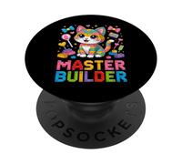 Master Builder Cat Lover Building Bricks Blocks Kids Girls PopSockets Adhesive PopGrip