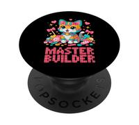 Master Builder Cat Lover Building Bricks Blocks Kids Girls PopSockets Adhesive PopGrip