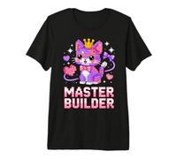 Master Builder Cat Lover Building Bricks Blocks Kids Girls Premium T-Shirt