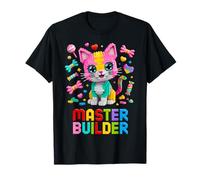 Master Builder Cat Lover Building Bricks Blocks Kids Girls T-Shirt
