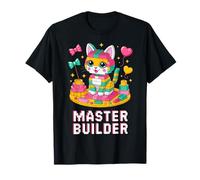 Master Builder Cat Lover Building Bricks Blocks Kids Girls T-Shirt