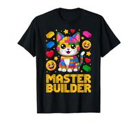 Master Builder Cat Lover Building Bricks Blocks Kids Girls T-Shirt