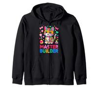 Master Builder Cat Lover Building Bricks Blocks Kids Girls Zip Hoodie