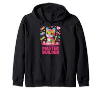 Master Builder Cat Lover Building Bricks Blocks Kids Girls Zip Hoodie