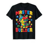 Master Builder Colorful Brick Kitten Blocks Art for Kids T-Shirt