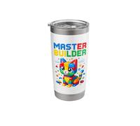 Master Builder Cute Brick Cat Gamer Graphic Boys Kids Stainless Steel Insulated Tumbler