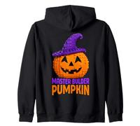 Master Builder Pumpkin Witch Brick Builder Halloween Kid Zip Hoodie