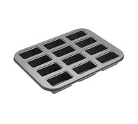 MasterClass Mini Loaf Tin with Loose Bases and PTFE, PFOA and BPA Free Non Stick, 12 Holes Robust 1 mm Carbon Steel, 27 x 35.5cm (10.5 x 14''), Grey