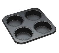 MasterClass 4 Hole Loose Bottomed Tart Tin with PFOA Non Stick, Robust 1 mm Thick Carbon Steel, 26 x 26 cm Pan with 10 cm Mini Tartlet Moulds