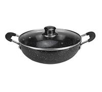 Master Cook Non Stick Wok with Glass Lid Heavy Duty Non Stick Karahi Kadhai Kadai Aluminium Wok Deep Frying Cooking Saute Stir Fry Pan Wok with Lid Silicone Cover Handles (32cm)
