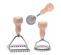 MASTER FENG 3PCS Ravioli Stamp Maker Cutter, Ravioli Cutters Mold with Wooden Handle and Fluted Edge Pasta Maker Kitchen Attachment with Pastry Cutter Wheel for Ravioli Pastry Pasta Dumplings Cookies