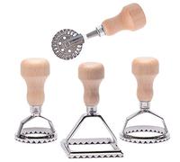 MASTER FENG 4PCS Ravioli Stamp Maker Cutter, Ravioli Cutters Mold with Wooden Handle and Fluted Edge Pasta Maker Kitchen Attachment with Pastry Cutter Wheel for Ravioli Pastry Pasta Dumplings Cookies