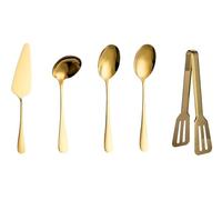 Master Flame Large Gold Stainless Steel Serving Cutlery Set, 5 Piece Non-Stick Golden Serve Set with Soup Ladle, 2 Big Spoons, Tong, Slicer for Cakes and Desserts (Set of 5)