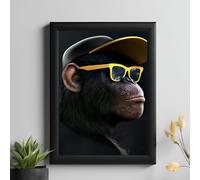 Master Flame Monkey themed Aesthetic Wall Art Poster for Cafe, Studio, Restaurants, Hotels, Living Room, Home & Wall Decor Frame/Frameless (Sunglasses MONKEY- (2), A3 Framed)