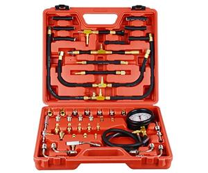Master Fuel Injection Pressure Tester Kit with Adapters, Fuel Pressure Gauge for Petrol Engine, Dual Scale for 0-140 PSI / 10 Bar