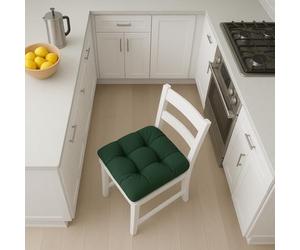 Master House Linen - Kitchen Chair Cushions with Ties, Set of 6 Cushions for Kitchen Chairs, Kitchen Chair Covers in Cotton with Ties, 100% Made in Italy (Green)